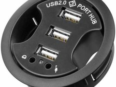 Hub USB 2.0 cu 3 porturi + audio, montabil in birou, negru Goobay